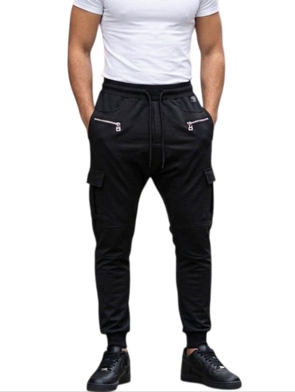 American Stitch Cargo Joggers Mens Size Medium Black Drop Crotch Harem Pants